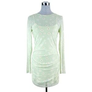 Volcom‎ Ruched Mesh Green Daisy Long sleeve Dress